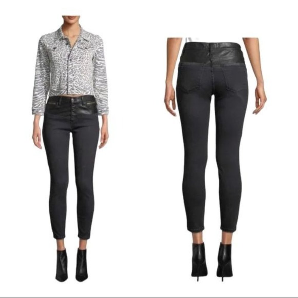 Current/Elliott Stiletto Jeans Fused High Waist Leather Patchwork Black 29 x 28 - Picture 9 of 9